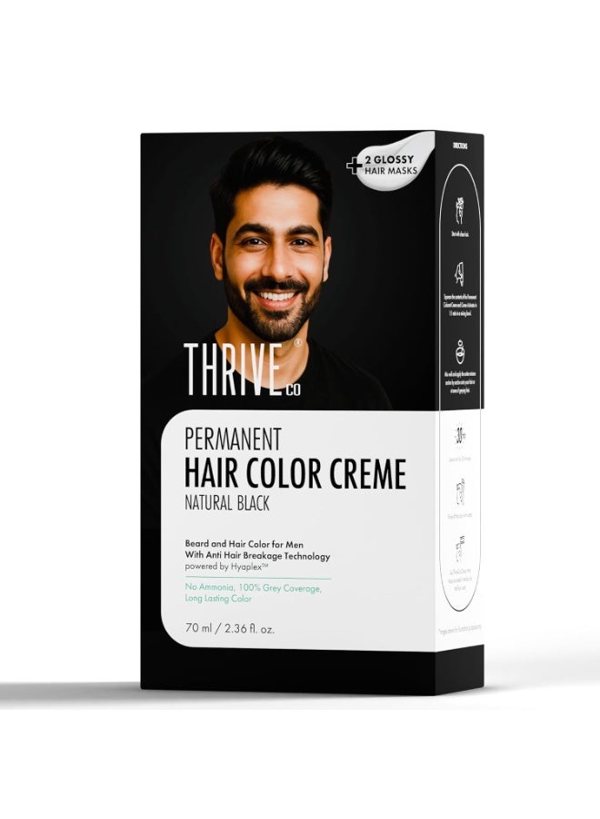ThriveCo Permanent Hair Color Creme | 100% Grey Hair Coverage | No Ammonia | Long-Lasting, Damage-Free, Softer & Shinier hair | With Hyaplex™ Bond Technology for All Hair Types | For Men | Natural Black | 70 ml - Image 1